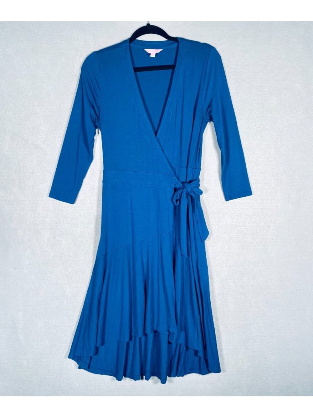 Lilly Pulitzer Wrap Dress Womens Small Blue Stretch Midi Quiet Luxury Costal